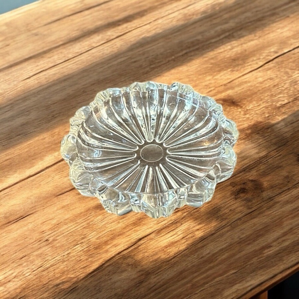 Vintage Fostoria Nesting Glass Ashtray - Hazel Atlas Clear Glass Flower Shaped